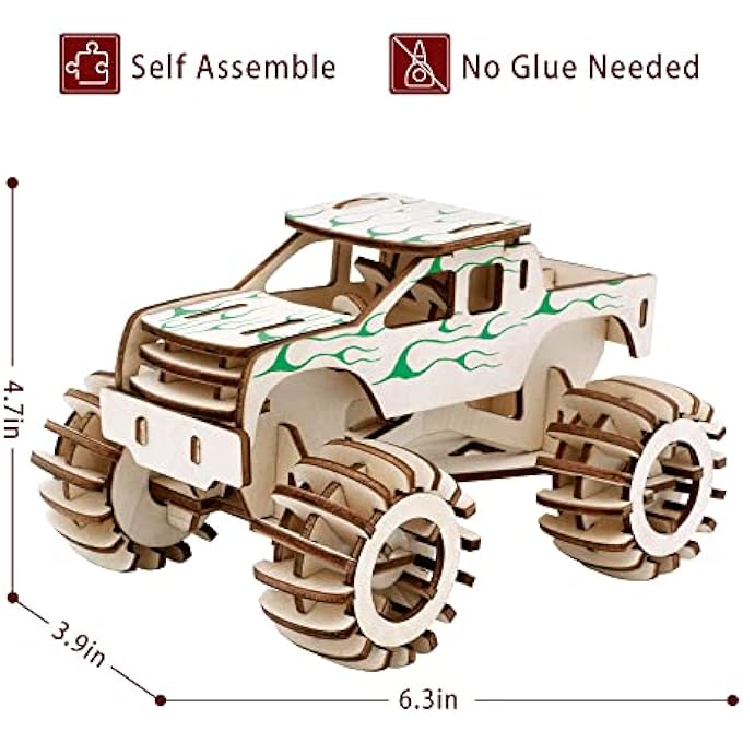 3D WOODEN PUZZLES TRUCK CAR PUZZLE - 3D PUZZLES WOODEN KITS TO BUILD DIY CRAFT - UNIQUE GIFT WOODEN 3D PUZZLES FOR KIDS AGES 8-10 YEARS OLD ON BIRTHDAY/CHRISTMAS DAY - Image 2